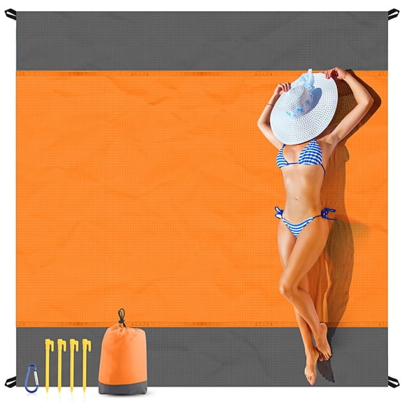 Beach Blanket Sandproof Oversized,79''×83'' Extra Large Beach Mat,Portable Picnic Mat for Travel Camping Hiking,Lightweight Beach Essentials Family Water Resistant Mat Nylon