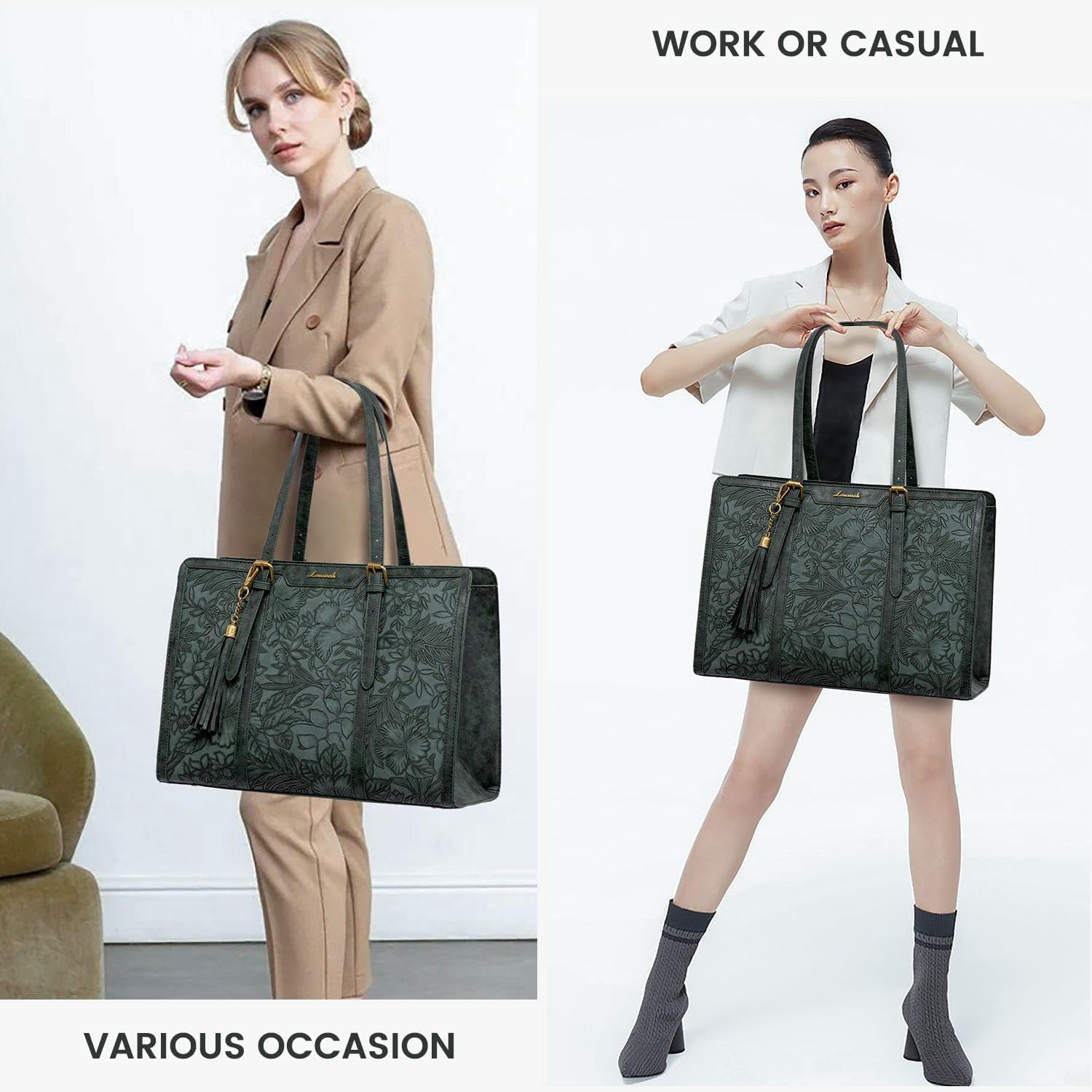 LOVEVOOK Laptop Bag for Women Vintage Leather Laptop Tote 15.6 inch Large Capacity Computer bag with Clutch Purse for Work