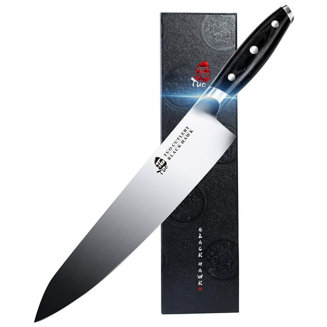 TUO Chef Knife -Professional Kitchen Chefs Knife Cooking Knife Gyuto Knives 10 Inch ,Razor Sharp German HC Steel Japanese Chef Knife with Ergonomic Pakkawood Handle - BLACK HAWK SERIES in Gift Box