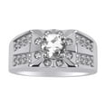 thumbnail image 1 of RYLOS Men's Rings Sterling Silver Designer Starburst 7MM Round Gemstone & Diamond Ring White Topaz April Birthstone Size 8, 1 of 7