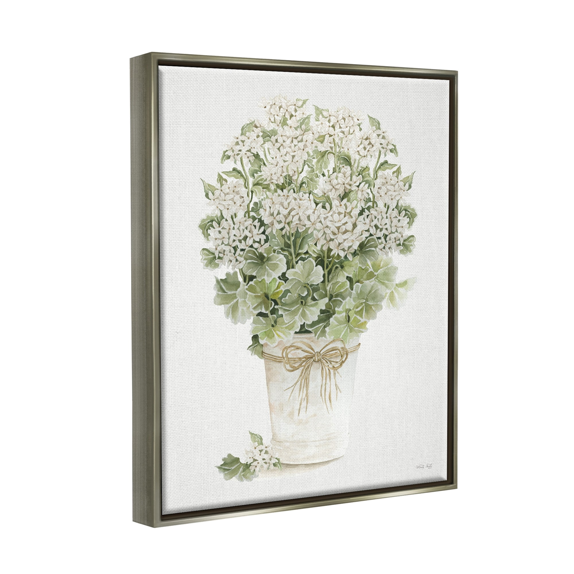 Stupell Industries Round Flower Bouquet Small White Dainty Petals Painting Luster Gray Floating Framed Canvas Print Wall Art, Design by Cindy Jacobs