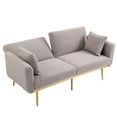 thumbnail image 3 of Teddy Fabric Futon Sofa Bed, 65" Convertible Sleeper Sofa with Adjustable Backrest, Loveseat Sofa with 2 Pillows and Gold Metal Legs, 2-Seater Sofa Couch for Living Room Bedroom Office, 3 of 9