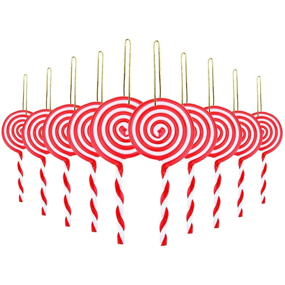 10PCS Christmas Lollipop Ornament, Xmas Tree Candy Cane Ornament, Acrylic White and Red Decorations for Home Party