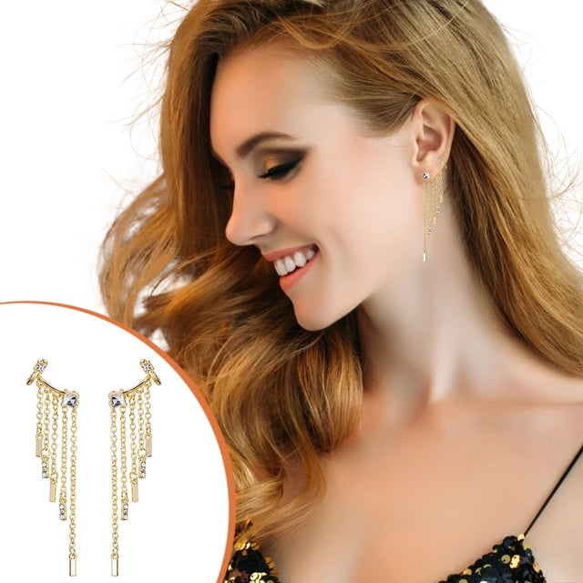 Pendientes Largos de Borla Ganfancp de Moda para Mujer con Diamante 1 Par