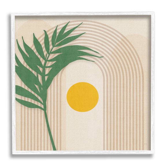 Stupell Industries Tropical Leaf with Arch Botanical & Floral Painting White Framed Art Print Wall Art, 24 x 24