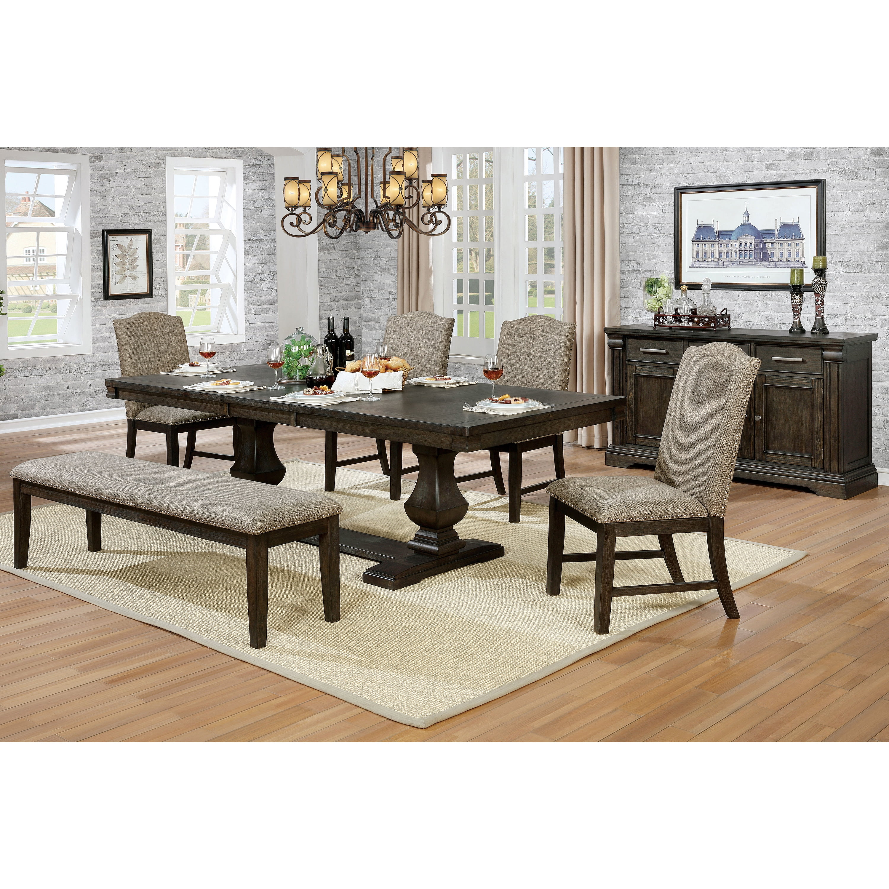 Furniture of America Hendricks Transitional Padded Dining Bench, Espresso