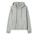 thumbnail image 4 of Brnmxoke Womens Plain Hoodie Fall Casual Long Sleeve Drawstring Sweatshirt Basic Solid Color Hooded Pullover with Pockets Gray,XL, 4 of 5