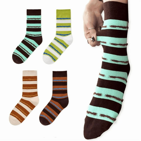Gaoso Women's Striped Crew Socks 4 Pairs Soft Vintage Retro Mid Calf Colorful Cotton Socks for Casual & Formal Shoes