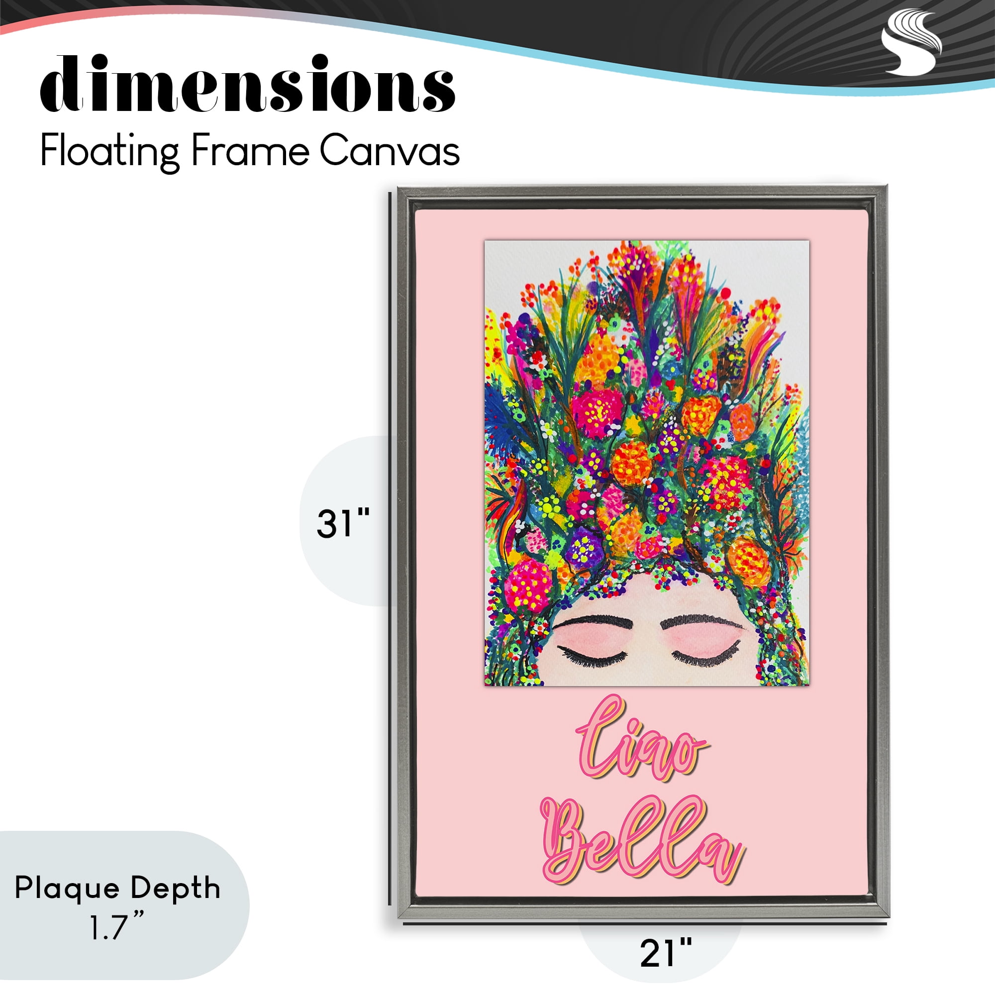 Stupell Industries Ciao Bella Floral Woman Gray Framed Floater Canvas Wall Art, design by Pooja Dave
