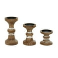 thumbnail image 6 of DecMode Farmhouse Curved Pillar Candle Holders Set of 3, 8", 6", 4"H,Distressed Brown Wood Finish, 6 of 8