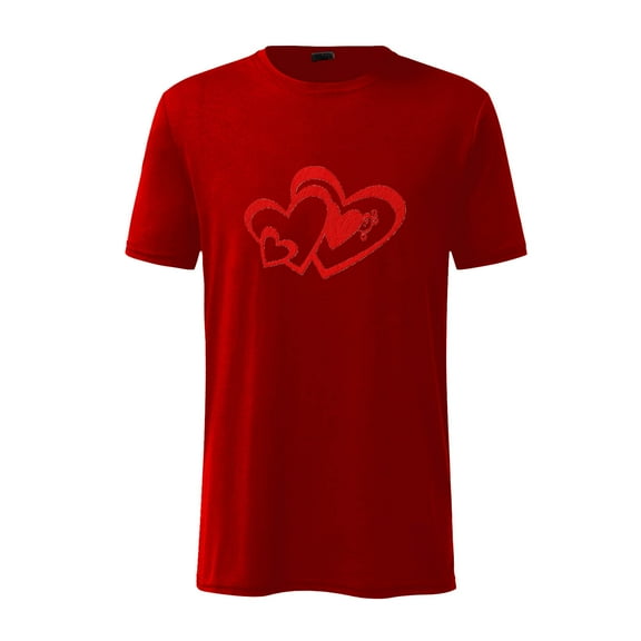 EQWLJWE T-Shirts for Men Men Valentine's Day Short Sleeve Love Printing Round Neck Pullover T Shirt Blouse