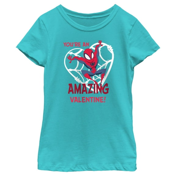 Girl's Marvel Spider-Man Amazing Valentine Graphic Tee Tahiti Blue Small
