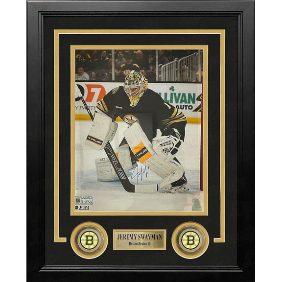 Jeremy Swayman Celebration Boston Bruins Autographed 8"x10" Framed Photo