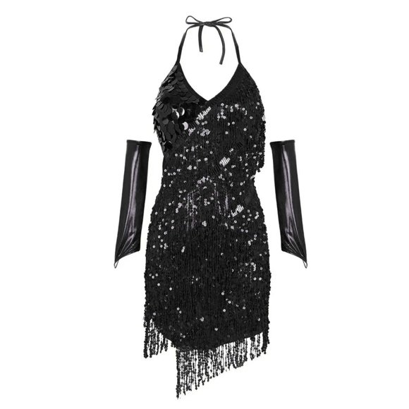Women'S Lace And Rhinestone Latin Dance Dress With Sleeves And Bralette For Carnival Party Women'S Formal Dress