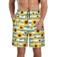 thumbnail image 1 of Balery White Blue Striped Sunflower Traje de Baño Estilo Hawaiano para Hombre, Shorts de Secado Rápido con Bolsillos-X-Large, 1 of 6
