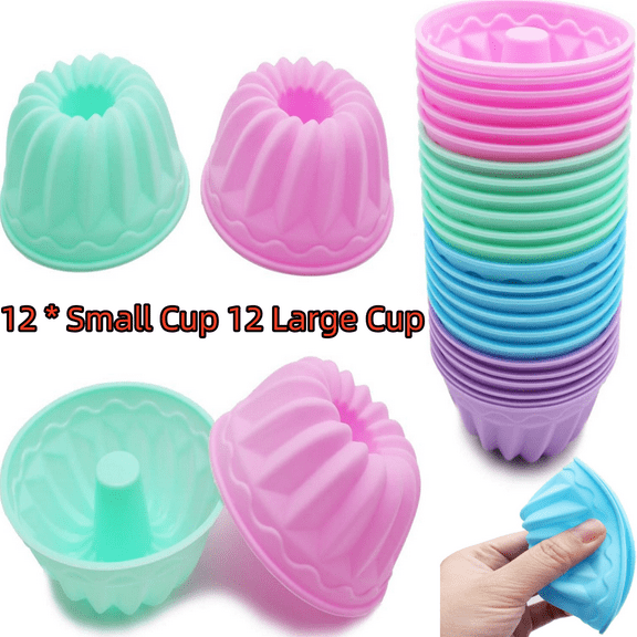 Silicone Cupcake Liners,24Pcs Reusable Muffin Liners Nonstick Baking Cups Baking Cake Molds (Multicolor)