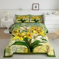 thumbnail image 2 of Yellow Lily Comforter Set,Nature Garden Blooming Flowers Romantic Bedding Set for Teens Young Room,Artistic Stained Glass Style Patchwork Quilt Set 3 Pcs with 2 Pillowcases,Full, 2 of 6