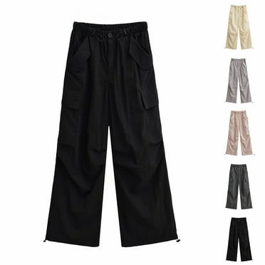 Ndbuld Womens Cargo Pants with Pockets Elasticated Waist Casual Leg Corset Multi-pocket Sports Cargo Pants and Pants Christmas Deals,M,Black
