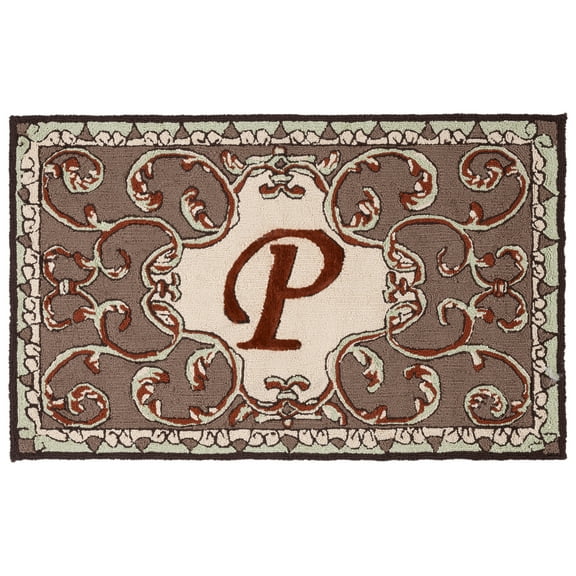 SAFAVIEH Monogram Ethelred Bordered Indoor/Outdoor Area Rug, Mocha, 2'6" x 4'