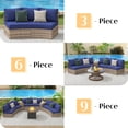 thumbnail image 4 of Jocisland Patio Conversation Set, 3 Piece Half-Moon Sectional Round Patio Furniture Set, Wicker Sofa Set, for Backyard Patio Garden, Blue, 4 of 6