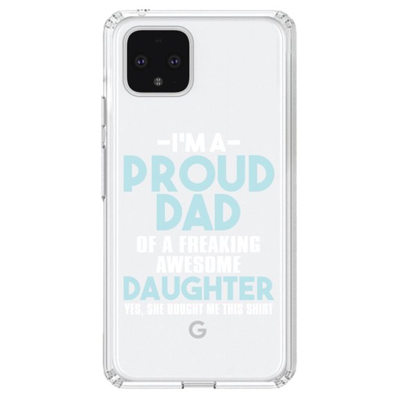 DistinctInk Clear Shockproof Hybrid Case for Google Pixel 4 XL (6.3" Screen) - TPU Bumper Acrylic Back Tempered Glass Screen Protector - I'm a Proud Dad of Awesome Daughter
