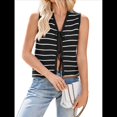 thumbnail image 1 of Suéter de Punto A Crochet para Mujer, Sin Mangas, con Cuello en V y Lazo Frontal, A Rayas, Estilo , para Verano 2025 Negro L, 1 of 9