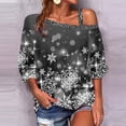 thumbnail image 2 of Camiseta holgada informal con cuello de una línea y manga tres cuartos estampada a la moda para mujer Fridja  FKASFK863, 2 of 6