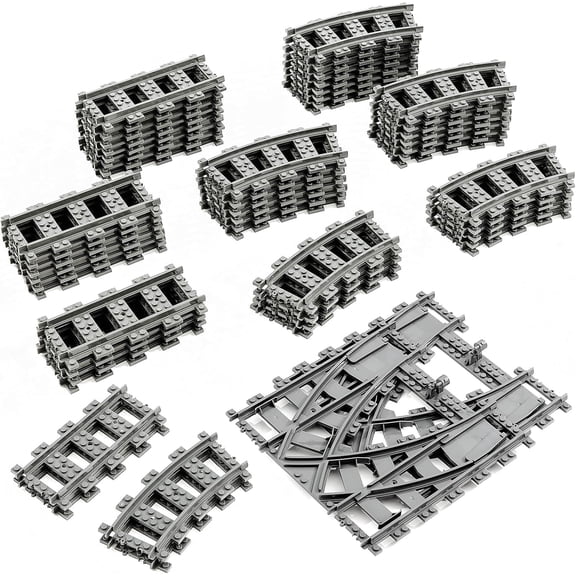 Cobers Classic City Train Tracks, 54 Pieces Railroad Track with 32 Curved, 20 Straight and 2 Switch Train Tracks, Train Expansion Accessories Compatible with All Major Train Tracks