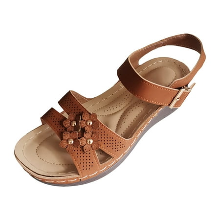 

Jungdeepe Ladies Summer Retro Flower Solid Colour Buckle Thick Bottom Large Size Slope Heel Sandals Platform Sandals for Women Casual Slippers Sandals for Women Flat Sandal Comfort Womens Fisherman