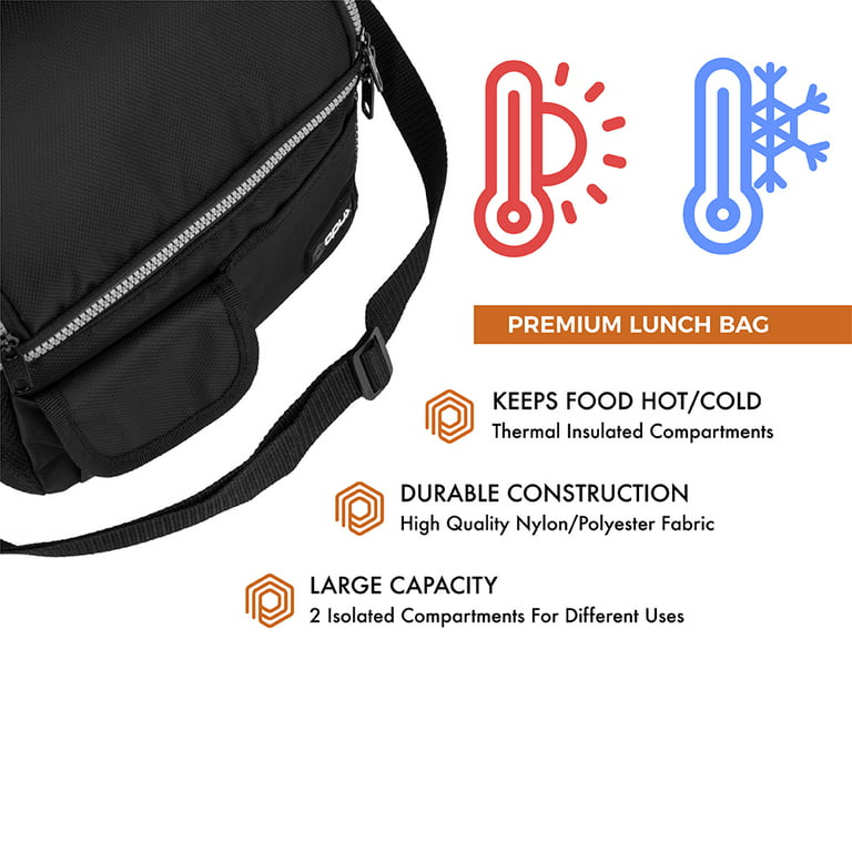 Opux Insulated Dual Compartment Lunch Bag for Men, Women | Double Deck Reusable Lunch Box Cooler with Shoulder Strap, Leakproof Liner | Medium Lunch