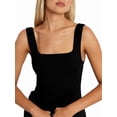 thumbnail image 2 of Womens Square Neck Fitted Tank Tops Double Layer Seamless Slim Fit Shirts Basic Spring Summer Black S, 2 of 8