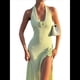 thumbnail image 3 of Vestido de Mujer con Cuello en V, Espalda Descubierta, Transparente, de Punto, Bordado 3D, Sin Mangas, con Pierna Abierta y Halter Verde L, 3 of 10