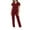 Wine Red, variant on Scrub Sets for Woman Plus Size Short Sleeve V-Neck Solid Color Nursing Uniform Tops and Pants 2 Pieces with Pockets
