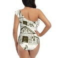 thumbnail image 5 of Uemuo Farm Animals 2 Print Women's One Piece Swimsuit Asymmetrical Neck Bathing Suit One Shoulder Side Cutout Ruffle Swimwear-, 5 of 6