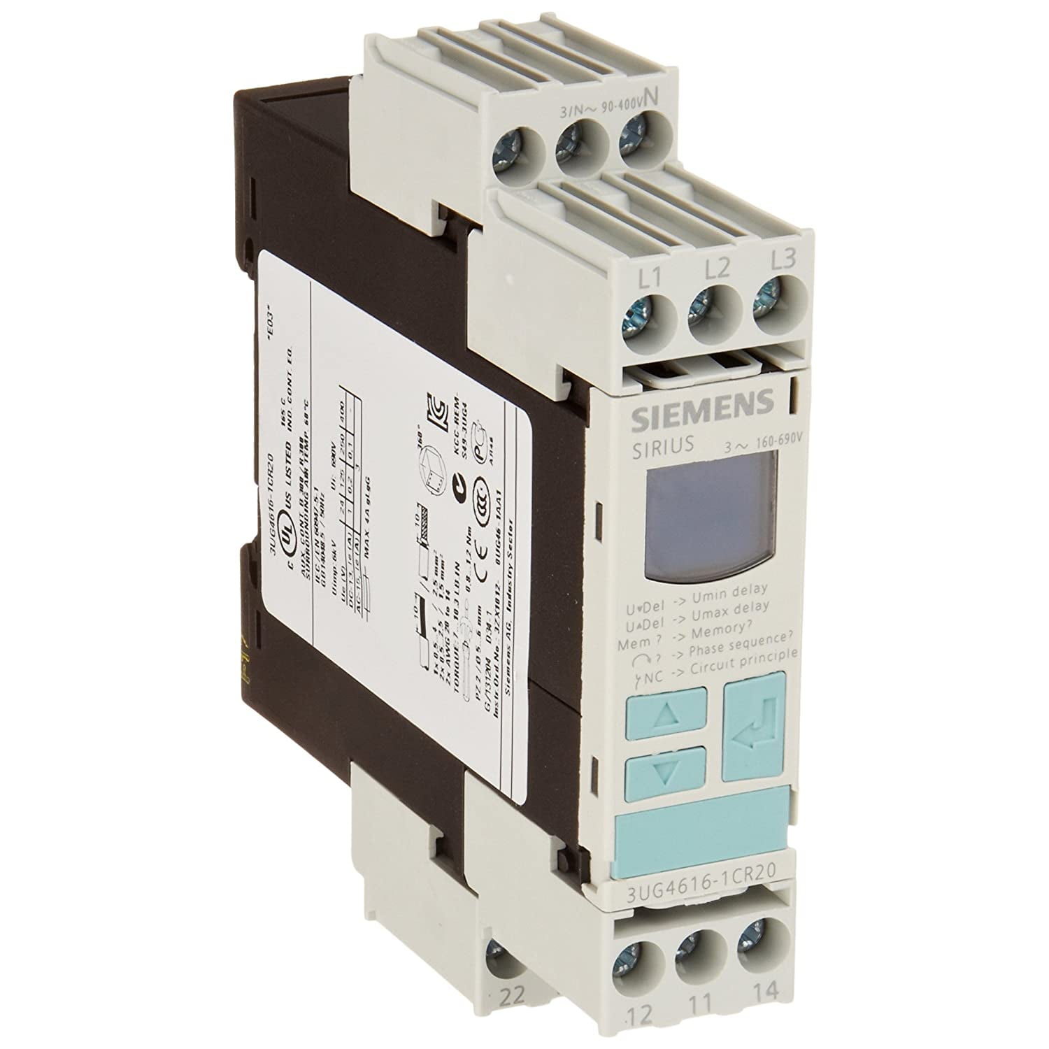 Siemens 3UG46161CR20 Monitoring Relay, Three Phase Voltage, Insulation