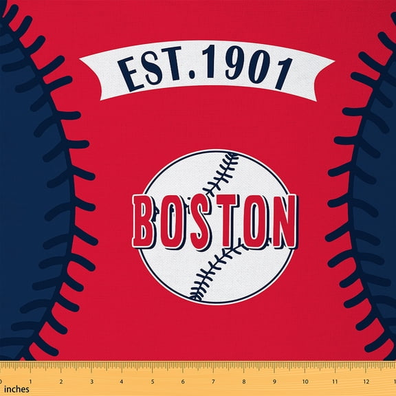 Homewish Est Sleep Sports Fabric by the Yard 1 Yard for Teens, American Boston Sport Lover Room Decor Fabric by the Yard, Cartoon Baseball Theme Sewing Fabric, Breathable Home Decor