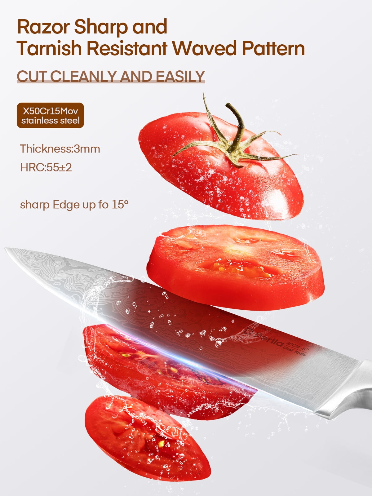 D.Perlla Knife Set, 7 Pieces Kitchen Knives Set with Built-in Sharpener, Stainless Steel Knife Block Set