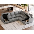 thumbnail image 6 of Belffin D126.6"xW103.8"xH36.4" Chenille Modular Sofa Sectional Sofa With Pull Out Bed, Armrests With Cup Holder Removable Cover Modular Sectional Sleeper Sofa With Storage For Living Room, Grey, 6 of 11