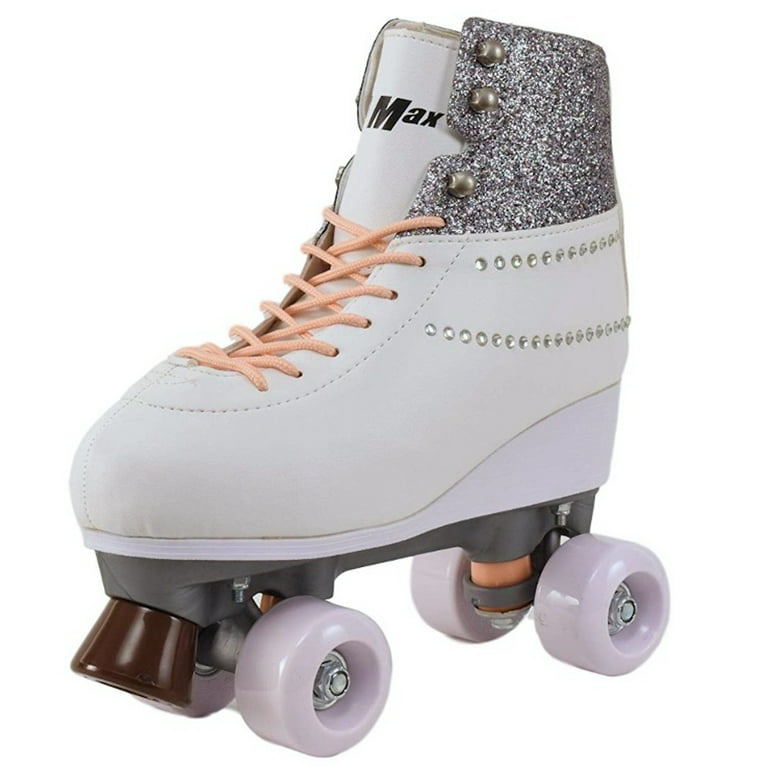 Patines de cuatro ruedas, patines para mujer, patines de piel sintética,  patines de alta calidad, patines brillantes para niñas, ruedas blancas con