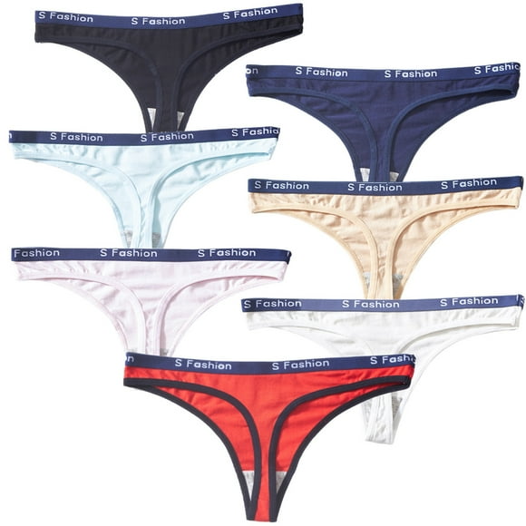 Women Briefs Soft Simple 7 Pairs Skin Friendly G-string Panties Cotton Thongs