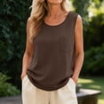 thumbnail image 2 of Spaghetti Strap Cami Women’s Round Neck Tank Tops with Pocket, Loose Sleeveless Casual Blouses, Lightweight Faux Linen Tanks Daily Wear Brown XXL, 2 of 5