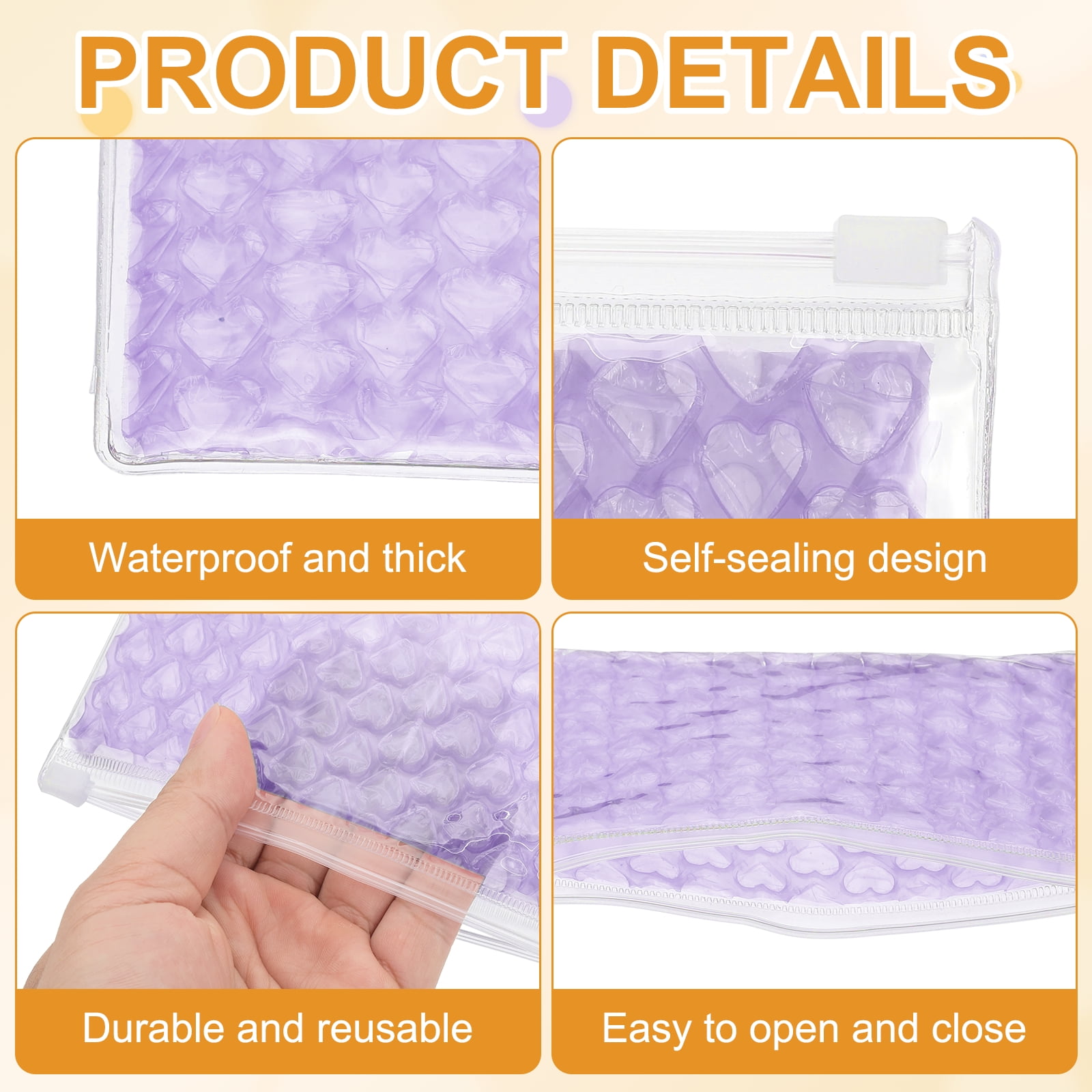 Uxcell Clear Bubble Bags, (9 x 6 Inch, Purple) (6 Pcs), Lightweight Economic Heart Bubble Wrapping Pouches Zipper Packing Cushioning Bag, Suit for - Mailing Shipping/Packaging/Storage