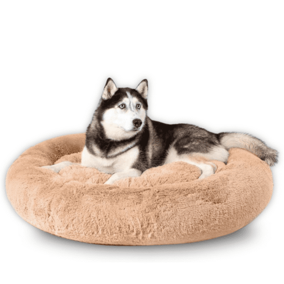 Camita Bienestar Cama Redonda Antiestrés para Perros Doble Vista Memory Foam Jumbo 110cm Beige