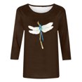thumbnail image 4 of ICHUANYI Liquidación Camiseta holgada estampada a la moda para mujer Blusa de manga 3/4 de longitud media Blusa con cuello redondo Tops casuales ICHUANYI WER202308254382, 4 of 4