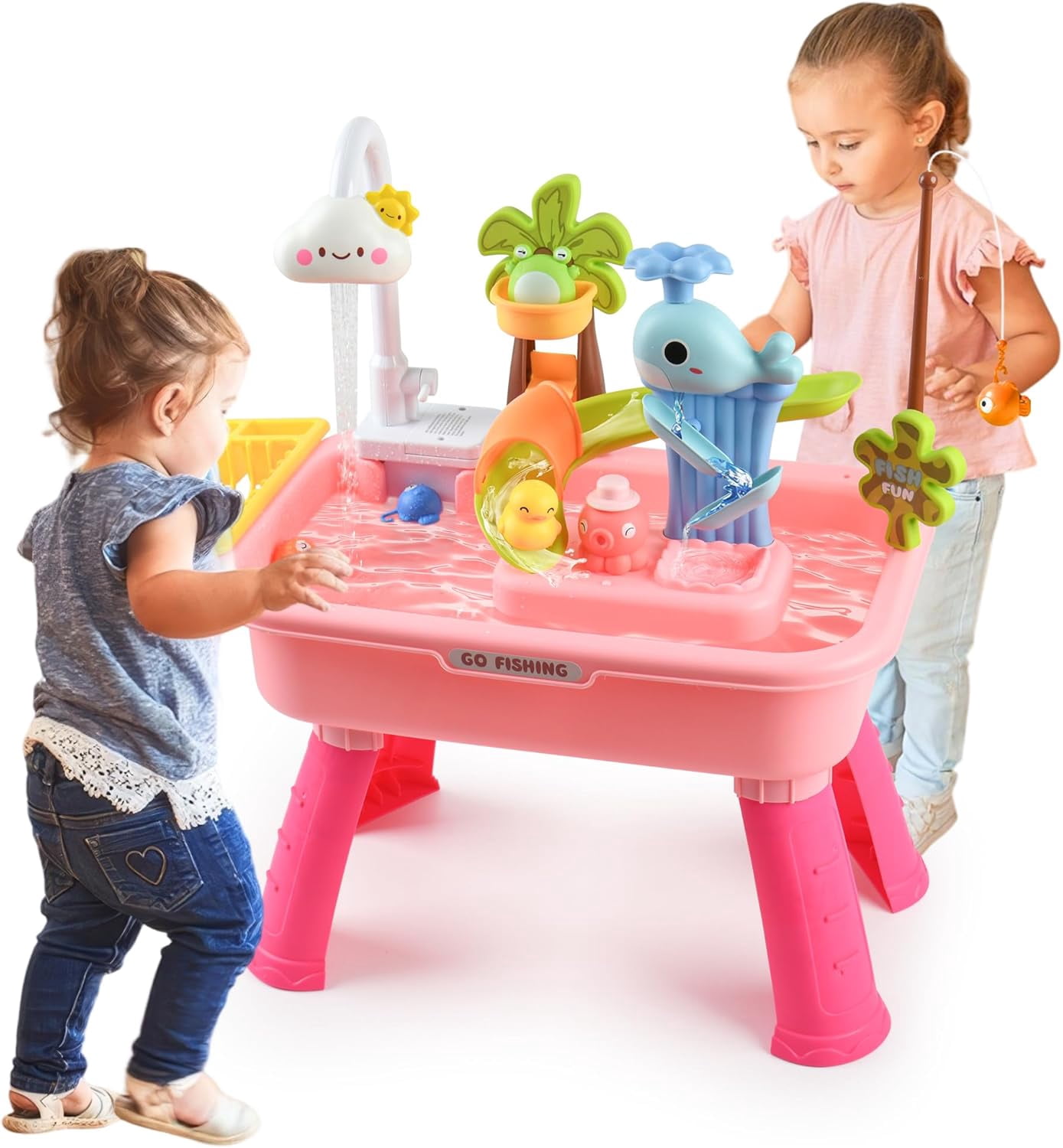 Aijohnny 4-in-1 Toddler Sand Water Table, Kitchen Play Sink Toys with Electric Water Pump, Birthday Gifts for Kids 3-5 5-8 Year Old