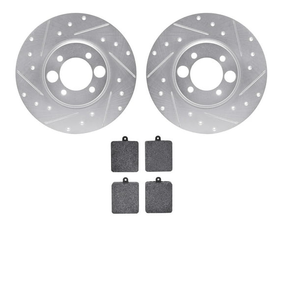 Dynamic Friction Company Rear Brake Rotors-Drilled and Slotted-Silver with 5000 Advanced Brake Pads 7502-20001