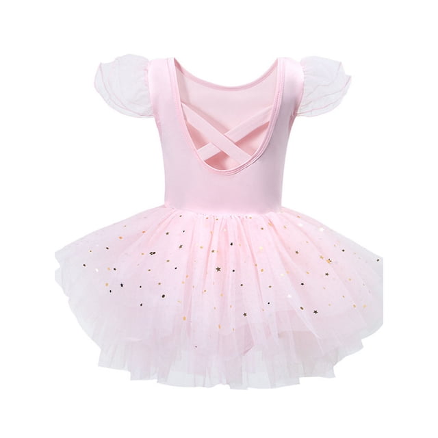 MIASHUI Robe de Danse Ballet pour Filles Jupe Tutu Évasée pour Performance Récital et Entraînement d'Automne Tenue d'Entraînement Rose Pâle, 7-8 Ans