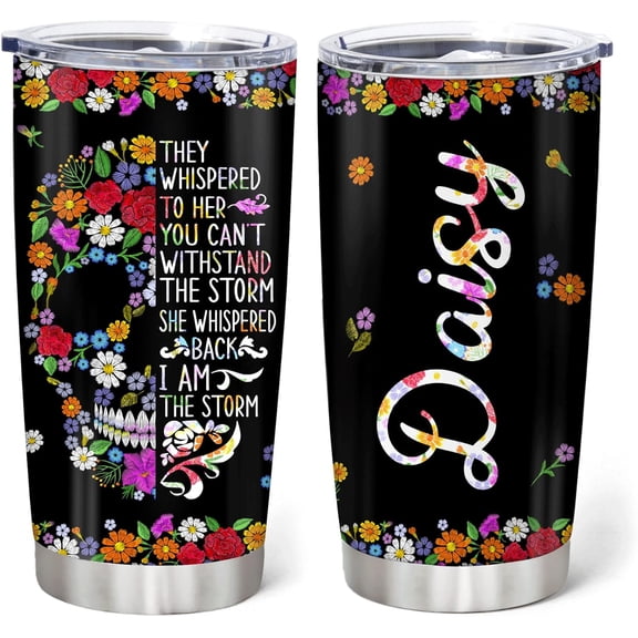 Personalized Sugar Skull Tumbler Gifts for Skull Lovers - Goth Tumbler - Skull Gothic Birthday Gifts for Girls Women - Motivational Skull Tumbler - Custom Name 20oz Stainless Steel Tumbler