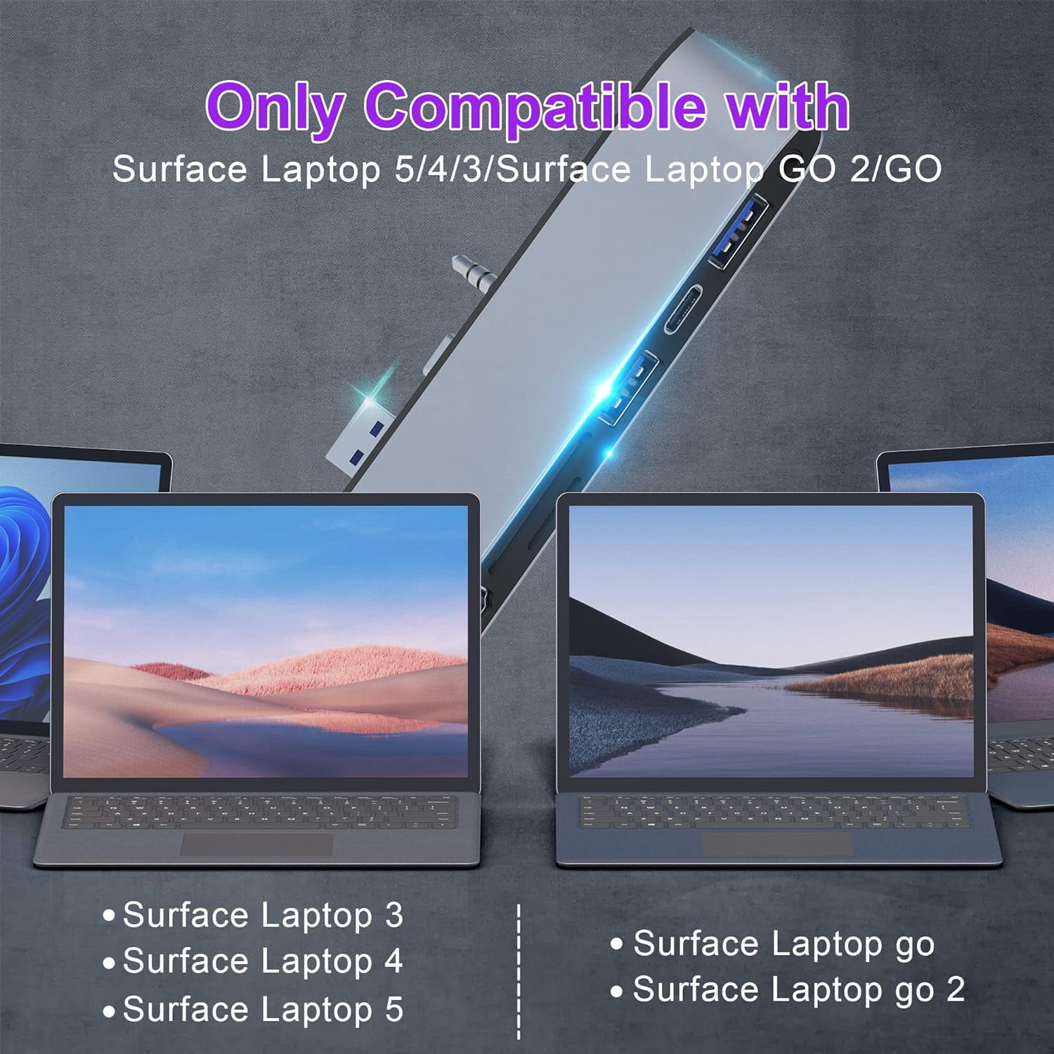 Surface Laptop 5/Laptop 4/Laptop 3/Laptop Go/Laptop Go2 Hub Docking Station with 4K@30HZ HDMI +2*USB 3.0 +USB-C +SD TF Card Slot +3.5mm Audio Adapter for Surface Laptop 3/4/5/Laptop Go/Go2