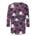 thumbnail image 3 of Women's Halloween Tee 3/4 Sleeve Crew Neck Ghost Pumpkin Graphic Shirts Plus Size Casual Cute Pullover Tops Loose Fit (XL, Purple), 3 of 4